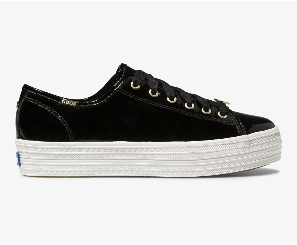 Basket Keds Femme Noir - Kate Spade New York Triple Kick Patent Cuir - 527-WUKCJD